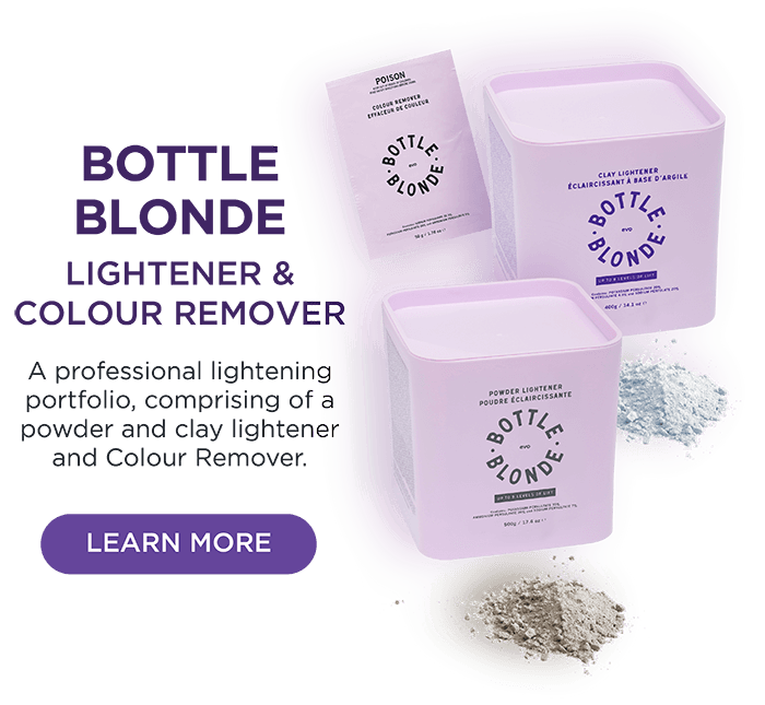 evo bottle blonde info: A professional lightening portfolio, comprising of a powder and clay lightener and Colour Remover.